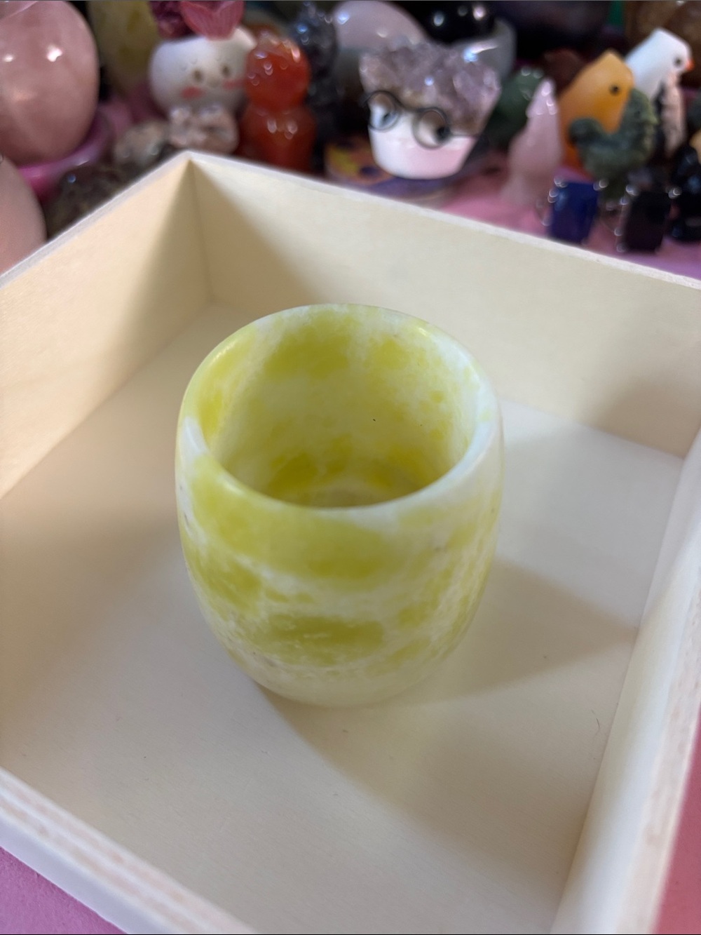 Yellow Jade Marbled Stone Cup - Small Decorative Vessel
